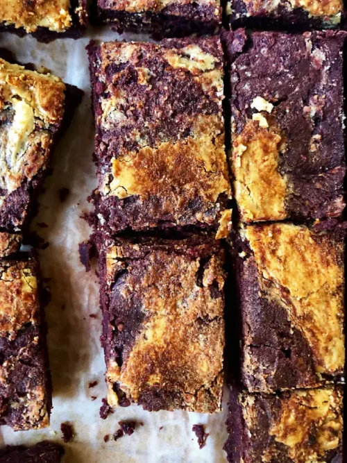 Recipe Marbled Purple Potato Tahini and Cashew Butter Brownies